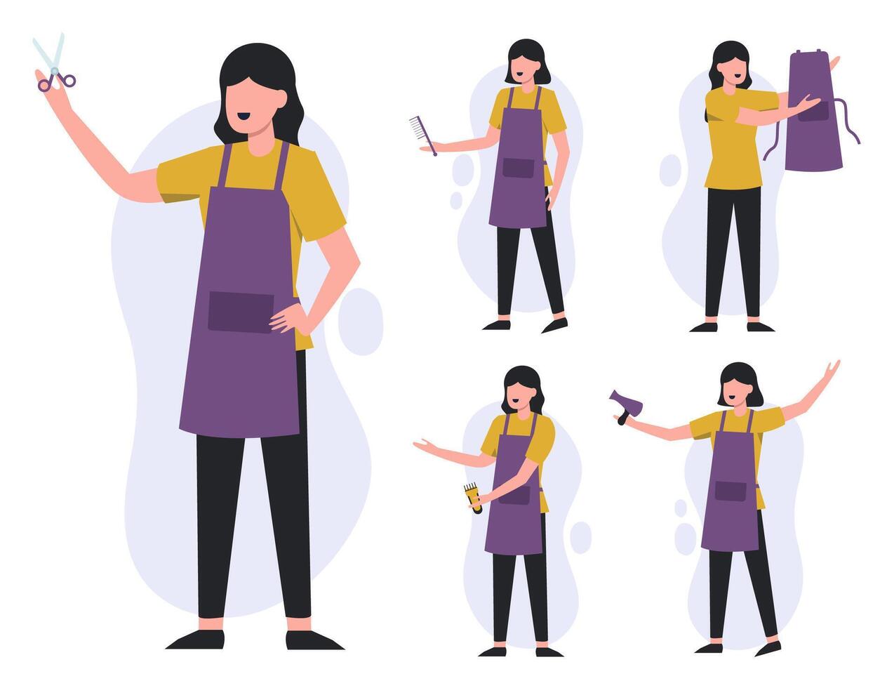 Set of female hairdresser in cartoon charaction collection  vector