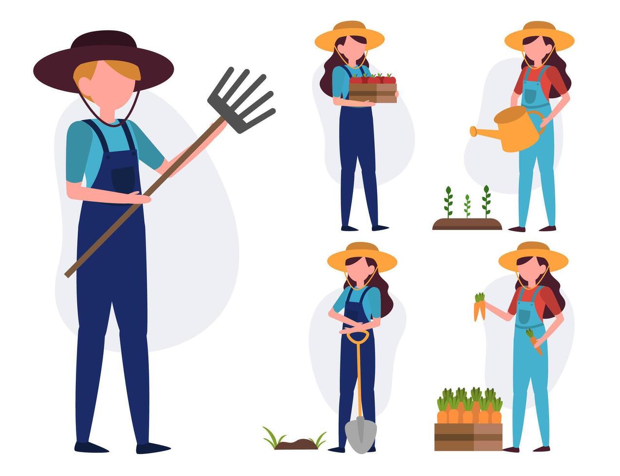 conjunto de granjero o agricultor en la ilustración de vector de personaje de dibujos animados