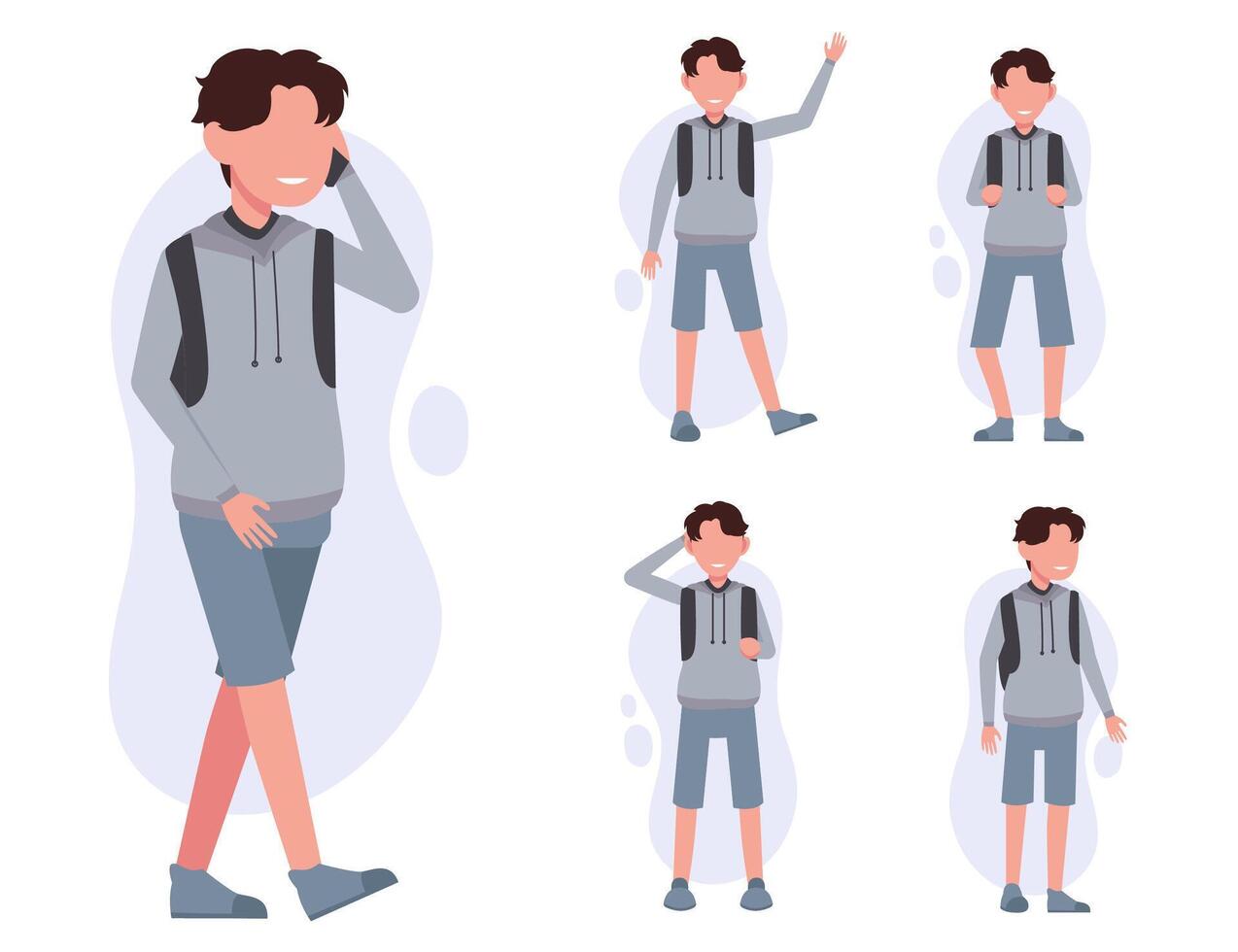 conjunto de estilo de vida de hombre joven en personajes de dibujos animados vector de diferentes acciones