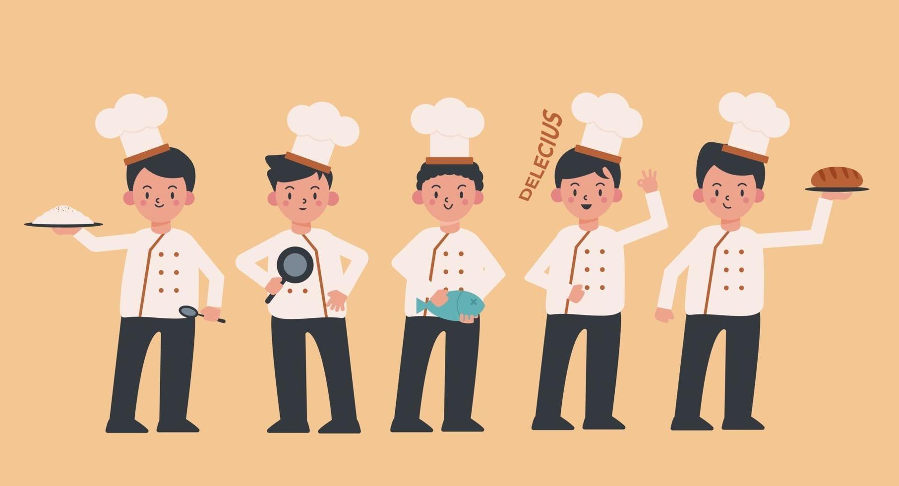 set of chef man character in different actions vector illustration