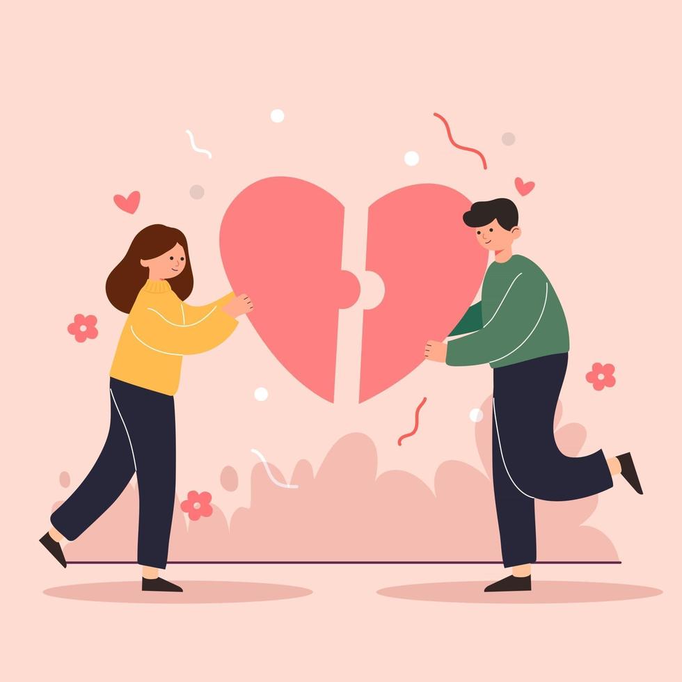 Big Isolated cartoon Vector of young girl and boy in love, couple sharing and caring love, light color backgrounded, illustration