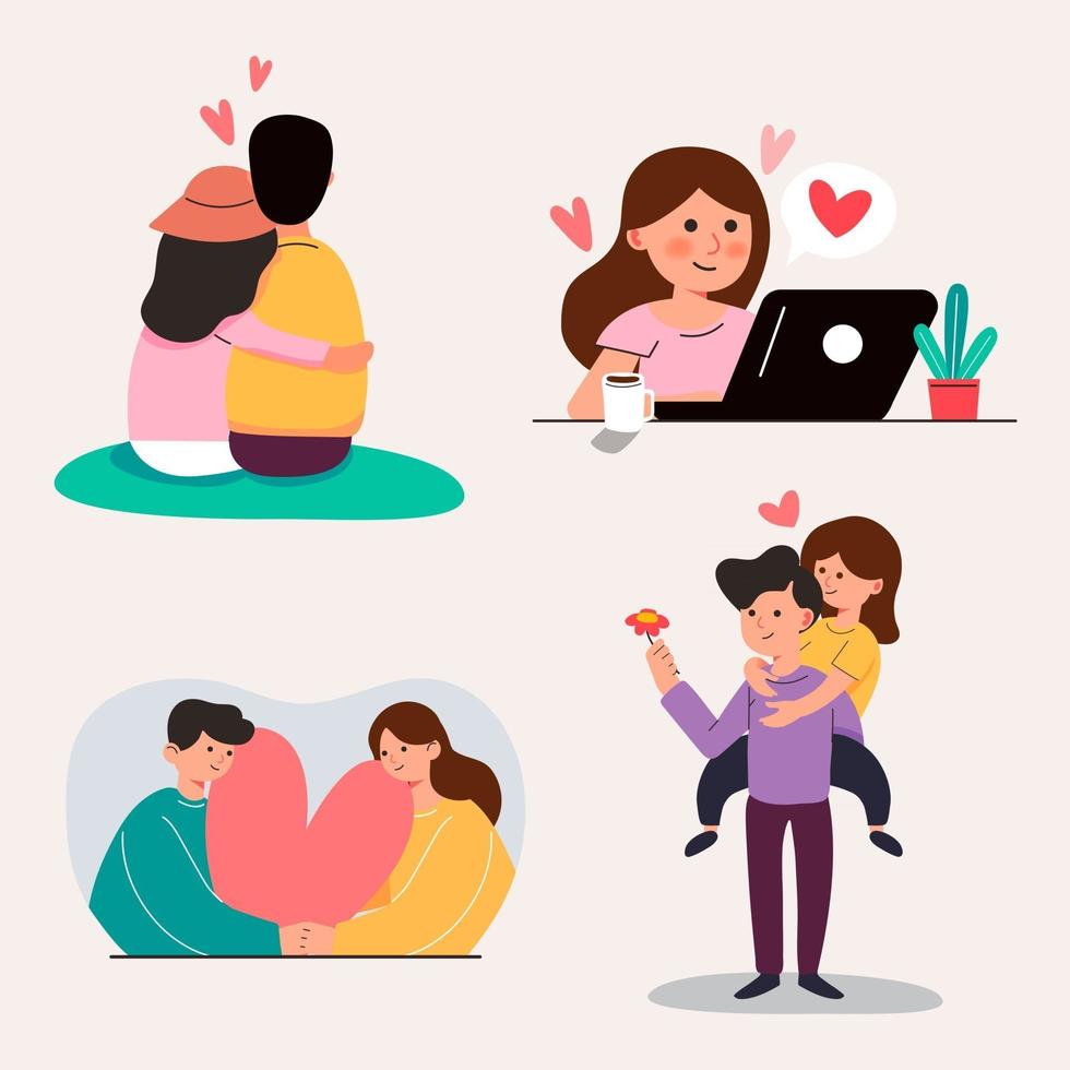 Big Isolated Cartoon Vector Of Young Girl And Boy In Love Couple Sharing And Caring Love Light Color Backgrounded Illustration Vector Art At Vecteezy