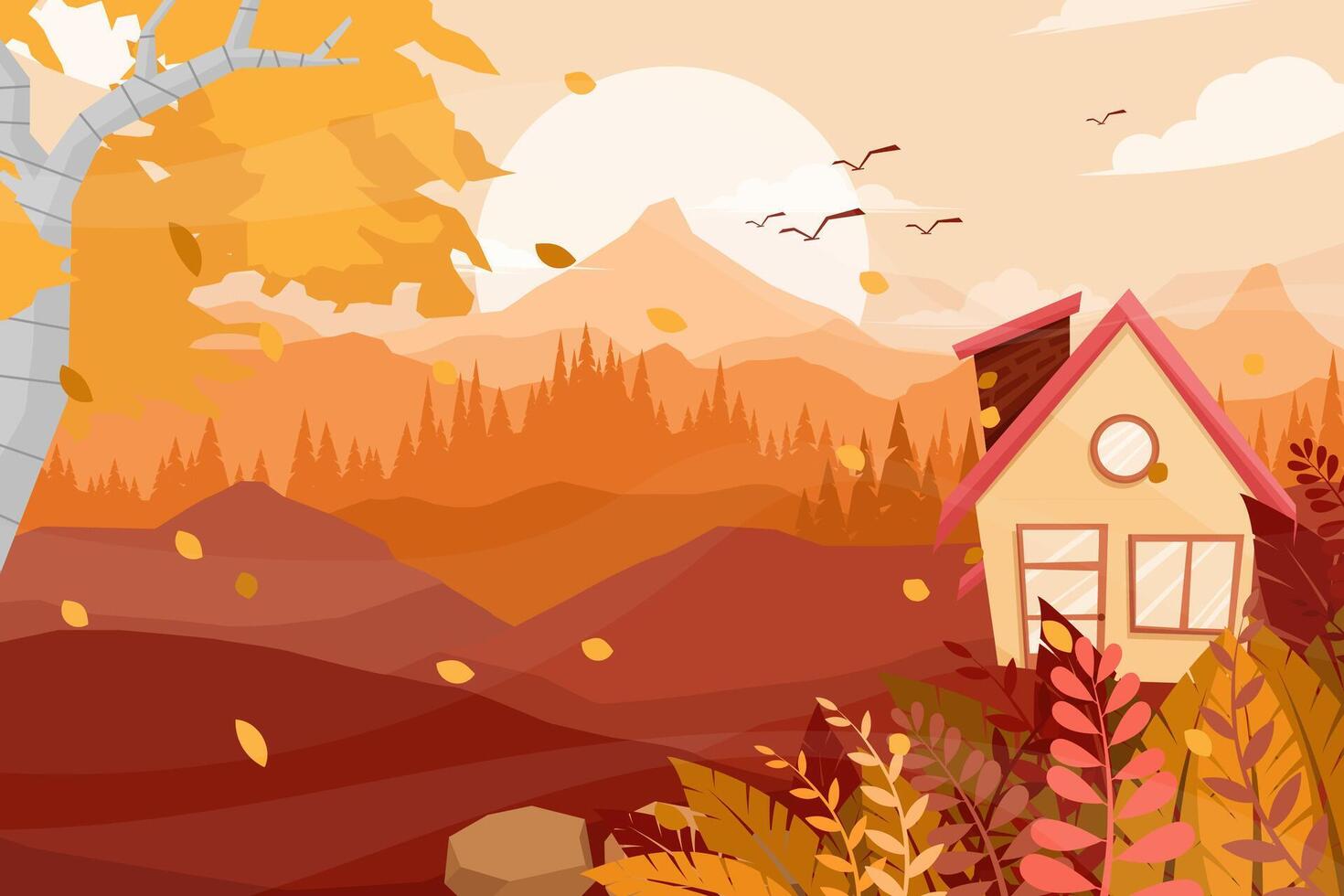 Best nature location with house on hill landscape vector illustration