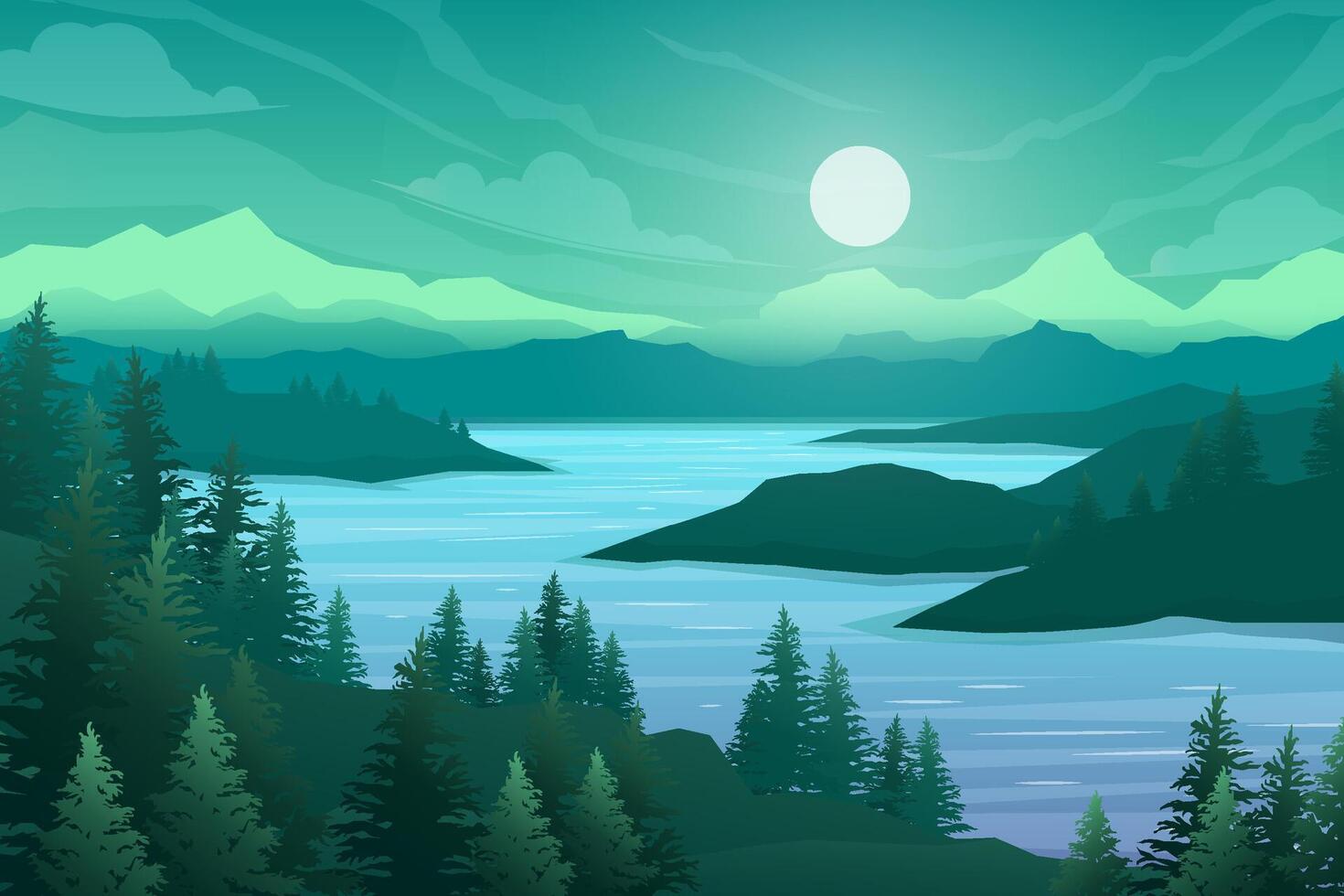 Nature scene with river and hills vector illustration