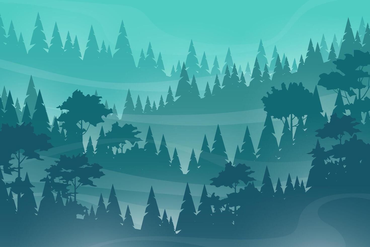 Vector illustration Nature scene of hills coniferous wood