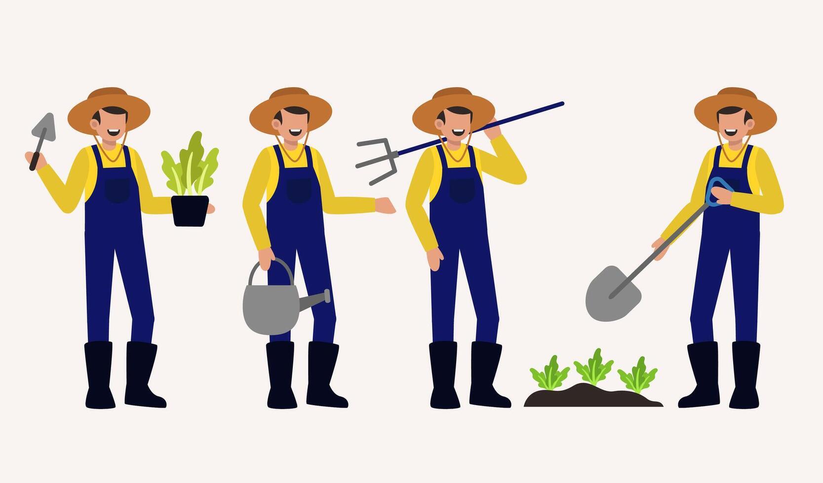 Set of farmer or agriculturist in cartoon charactor vector illustration
