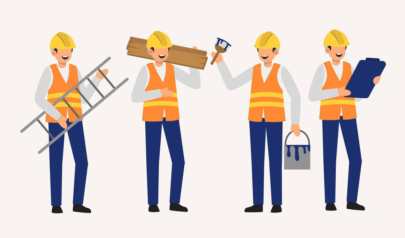 Set of Paint staff decorator in cartoon charactoers flat vector