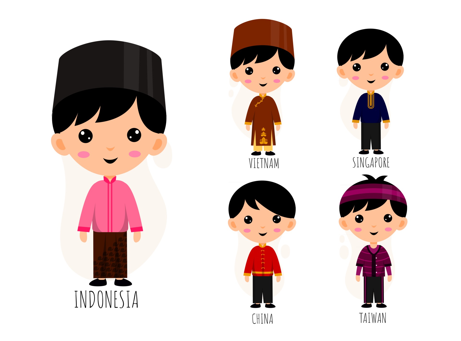 Set Of Male In Traditional Asian Clothing cartoon characters 2918078 Vector  Art at Vecteezy