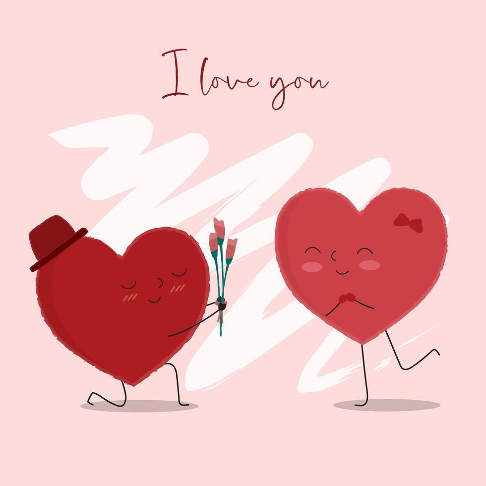 La ilustración del corazón propone otro corazón. boda, concepto de matrimonio. doblar la rodilla proponiendo un corazón para el matrimonio. diseño plano vector