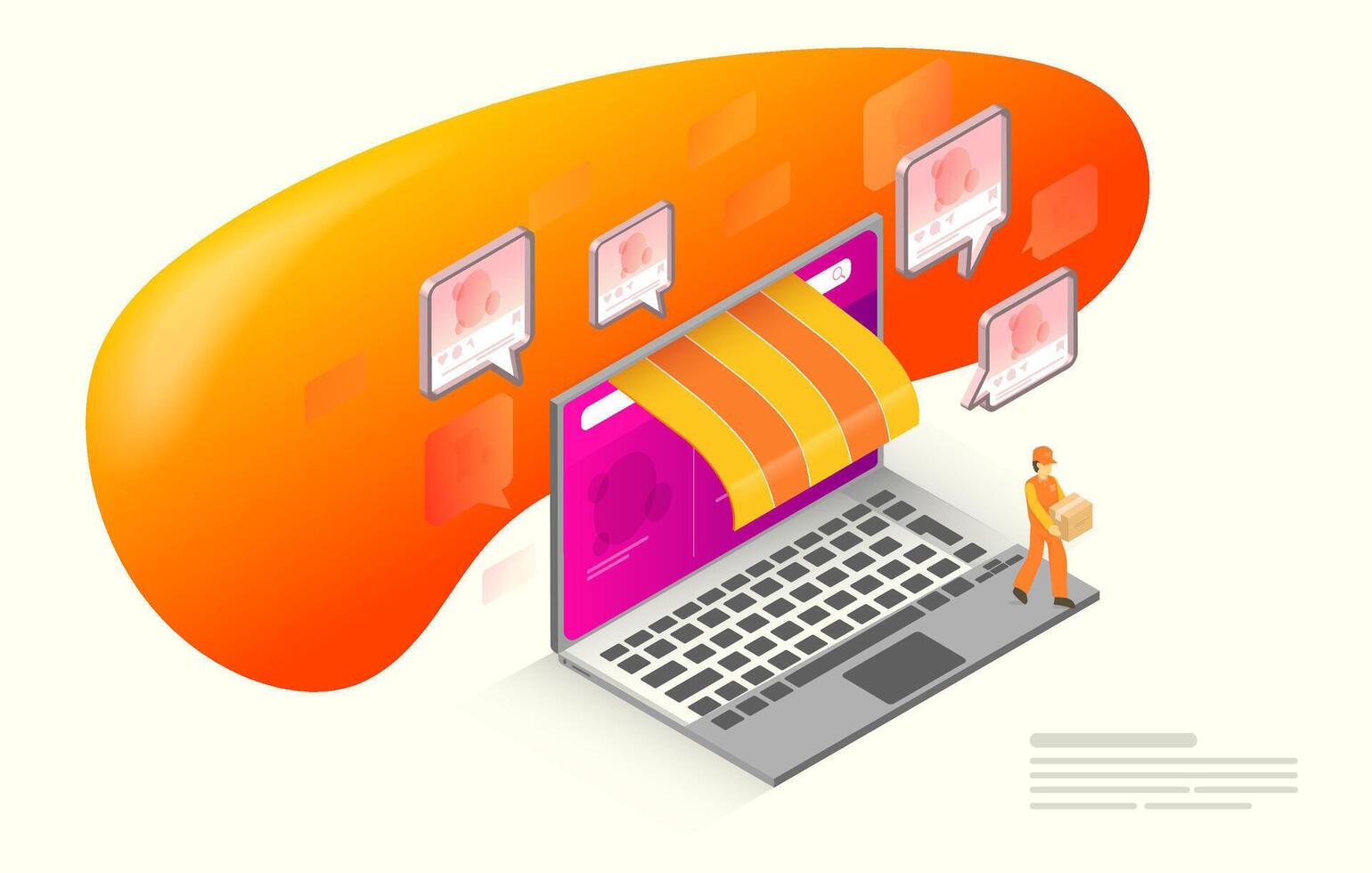 Big Isolated Vector of e-commerce, Shopping Online, Shopping global on website in laptop, payment Online and getting delivery, 3d illustration, 3d rendering