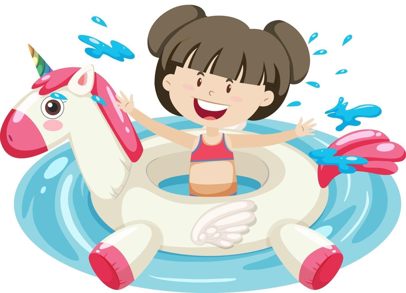 Cute girl with unicorn swimming ring in the water isolated vector