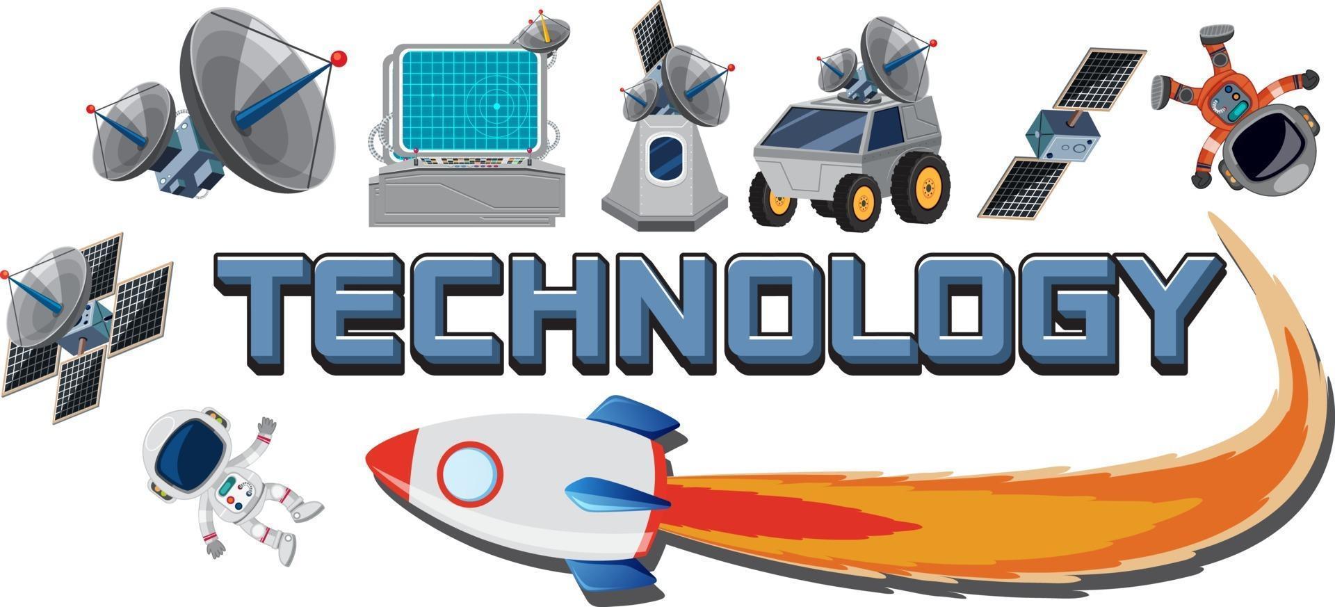 Technology text icon with elements vector