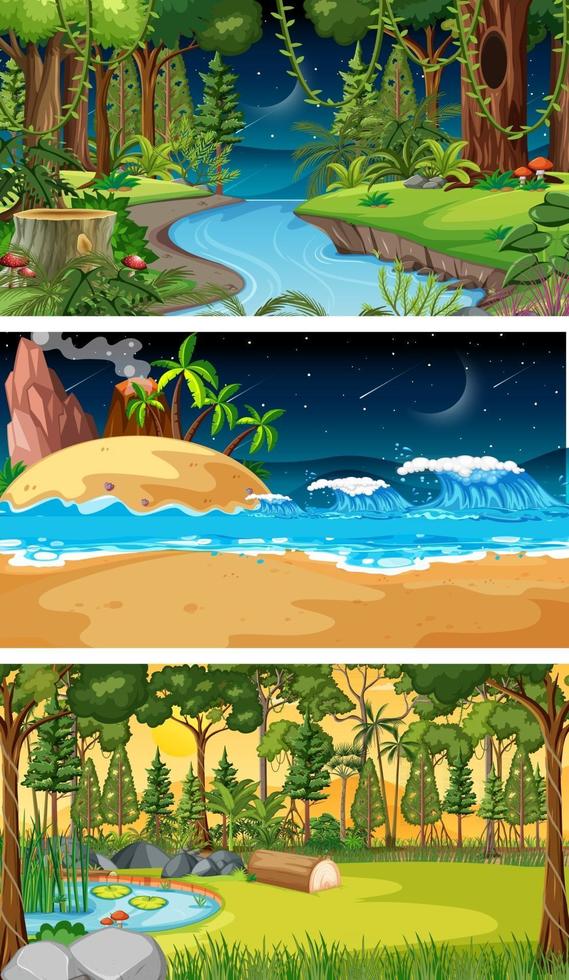 tres escenas horizontales de naturaleza diferente. vector