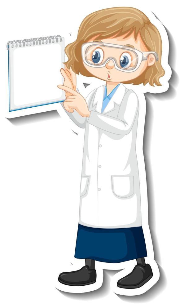 Scientist girl cartoon character holding blank note paper vector