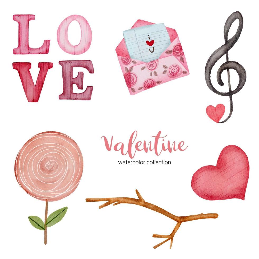Valentines Day set elements envelope, candy, gift and more. Template for Sticker kit, Greeting, Congratulations, Invitations, Planners. Vector illustration