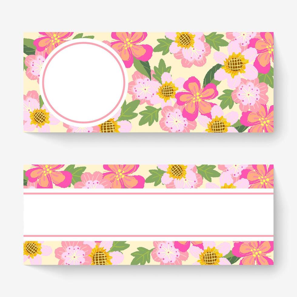 plantilla de banner floral de primavera con flores de colores. se puede utilizar para cupones, fondos de pantalla, volantes, invitaciones, carteles, folletos, cupones de descuento. vector