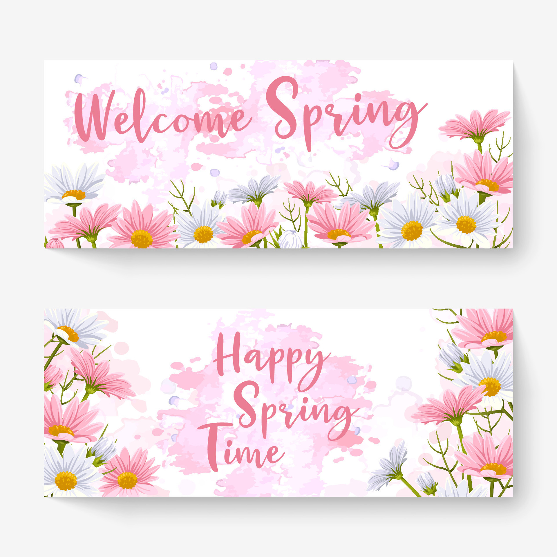 Two Spring banner background with pastel color. Welcome spring, Happy