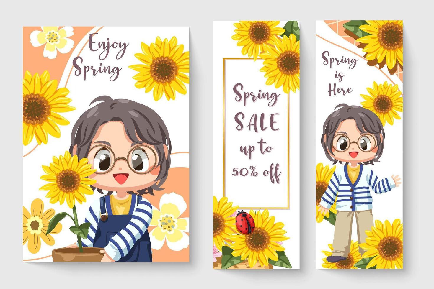 dulce niña con girasol en la ilustración de tema de primavera para obras de arte de moda para niños, libros para niños, grabados, gráfico de camiseta. vector