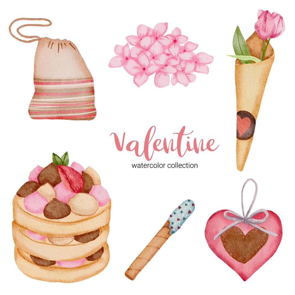 día de San Valentín establece elementos, corazón, fresa, regalo, pastel, etc. plantilla para kit de pegatinas, saludo, felicitaciones, invitaciones, planificadores. ilustración vectorial vector