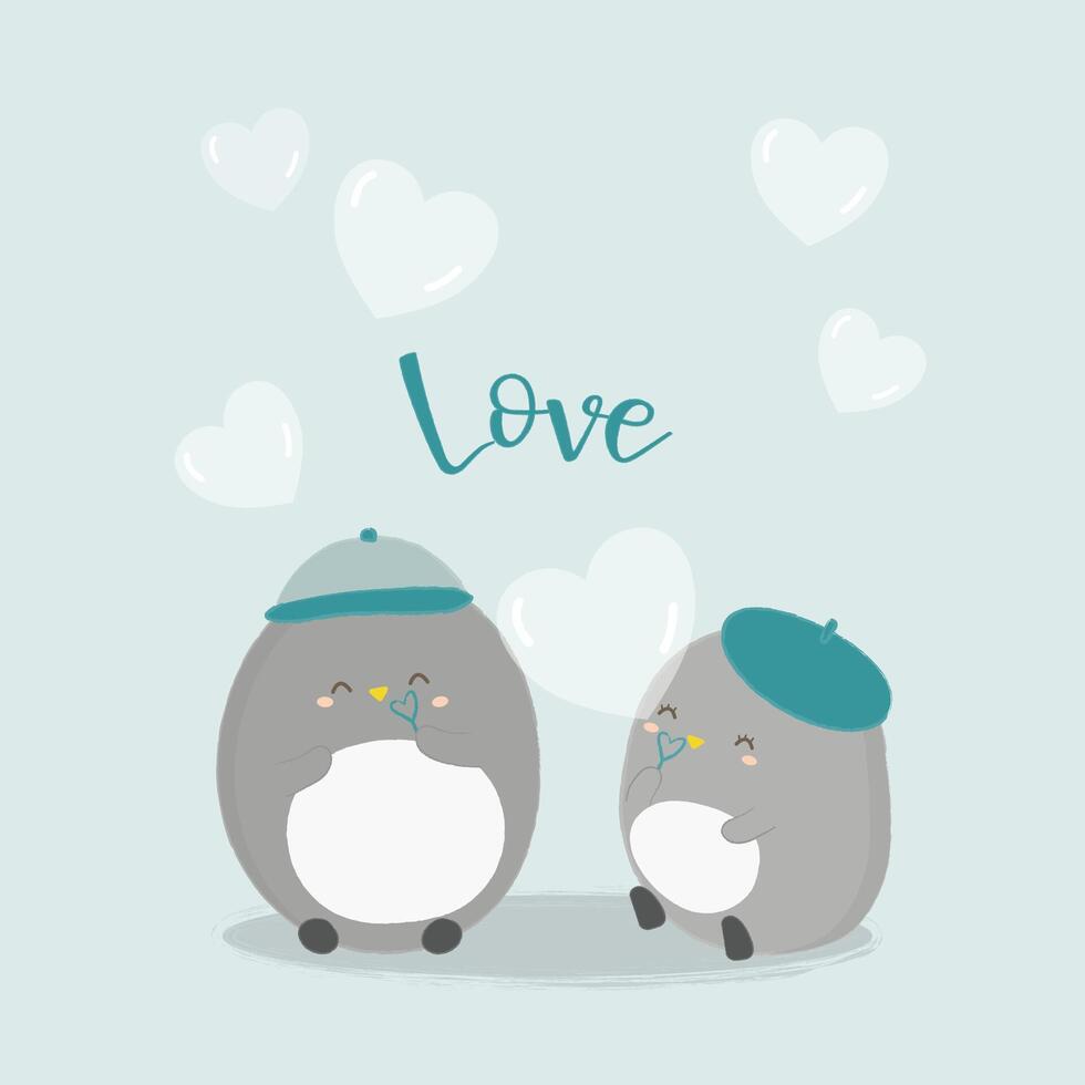 vector illustration of penguine with heart illustration. two penguine sitting beside each other. flat design seals. animal wallpaper.