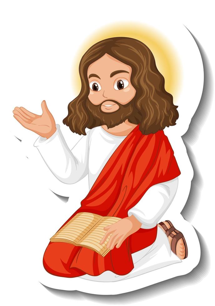 Jesus Christ cartoon character sticker on white background vector