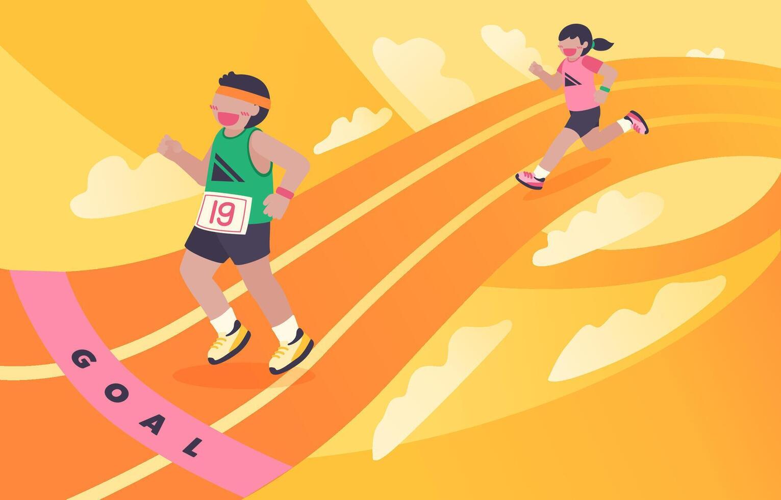 Ilustración de vector plano de gente corriendo. deportistas, deportistas y personajes de dibujos animados femeninos. maratón, ejercicio y atletismo. elemento de diseño aislado de entrenamiento deportivo