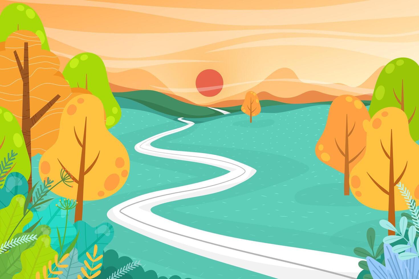 Nature landscape cartoon scene with tourist adventure vector