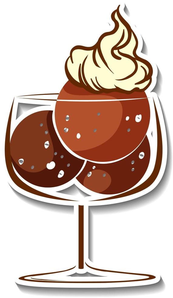 helado de chocolate con crema batida en el tazón de vidrio pegatina vector