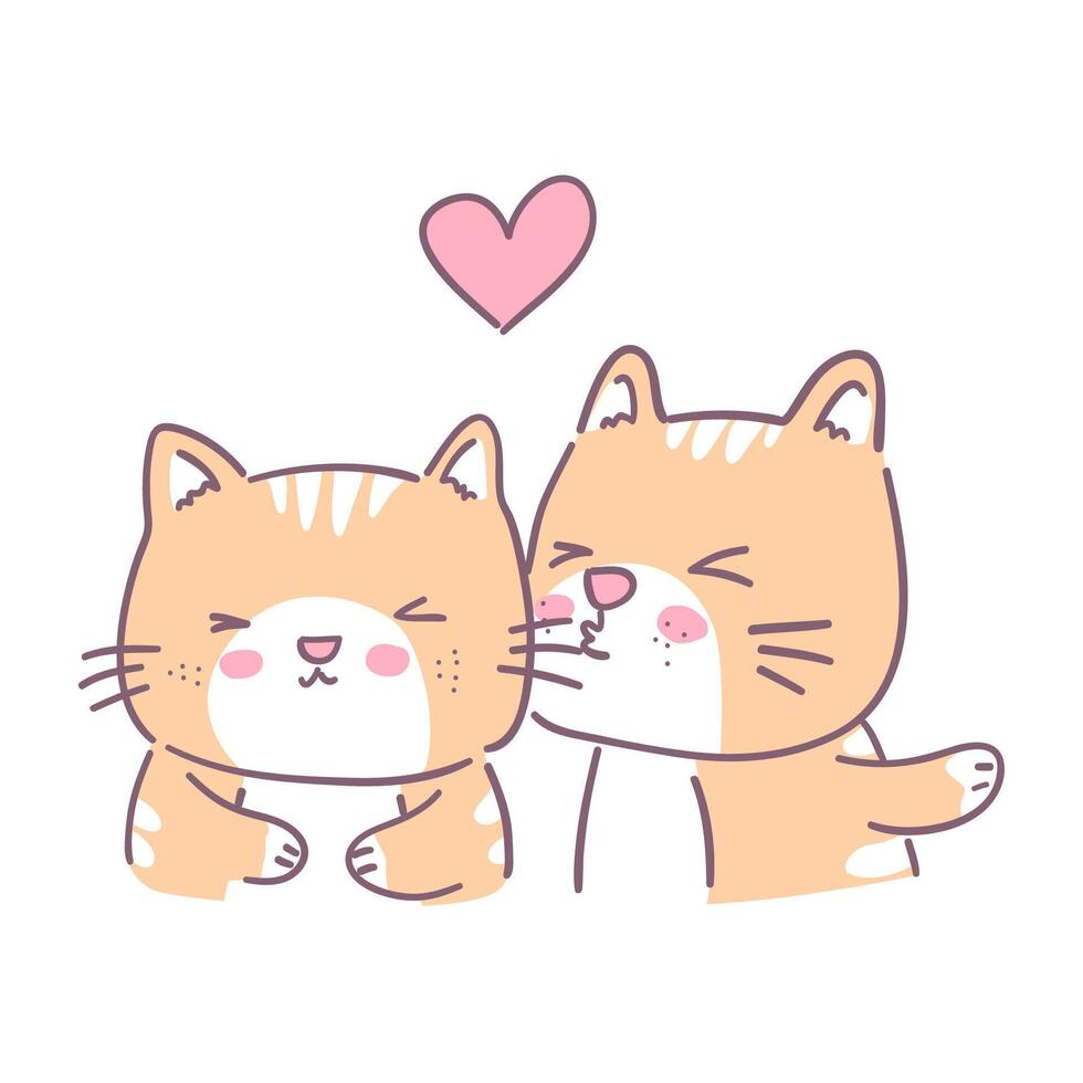 Two cats love each other and kiss each other happily. vector