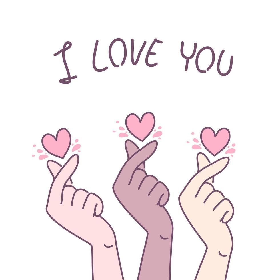 Three hands who made a mini heart sign vector