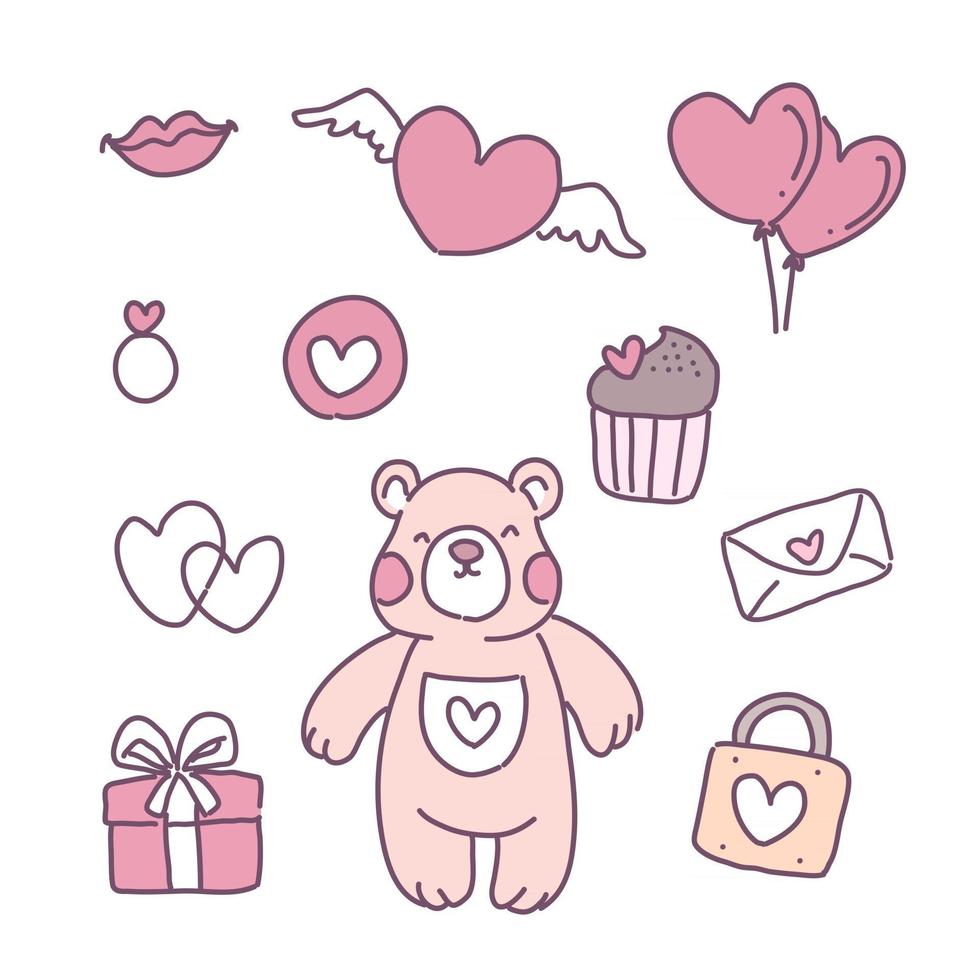 Flat Design with happy valentine's day with icons vector