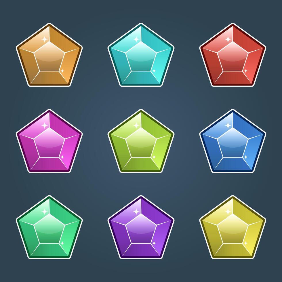 Colorful jewels set, gems and diamonds icons isolated, different colors flat design. vector