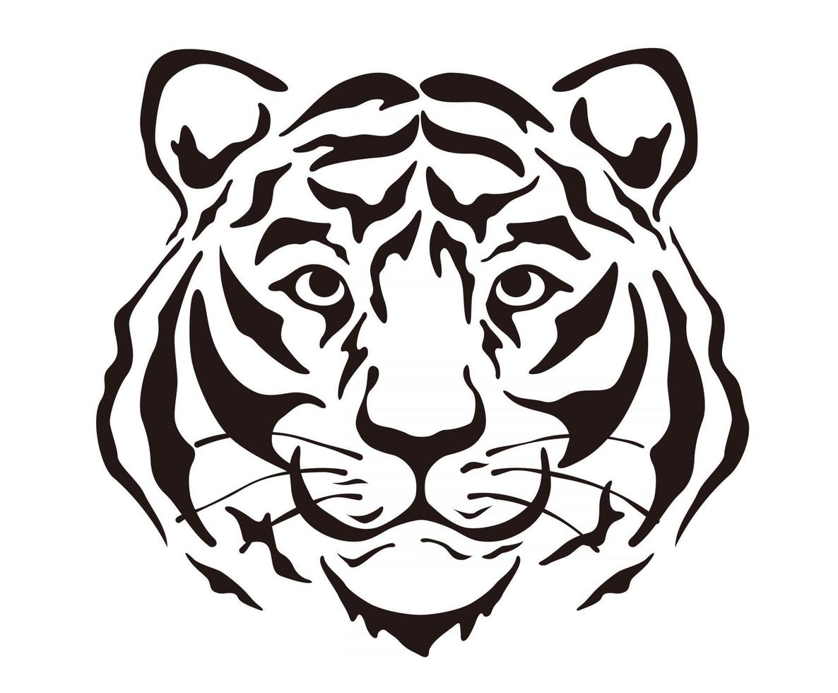 Ilustración de silueta de cabeza de tigre de vector aislado en un fondo blanco.