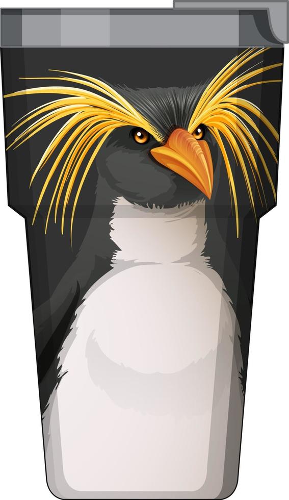 A black thermos flask with penguin pattern vector