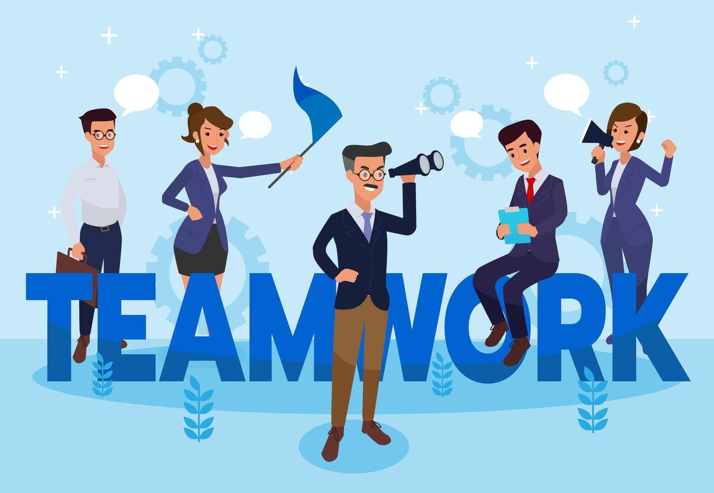 Teamwork - flat design style colorful illustration on transparent background with creative employee. A composition with workers or businessmen. vector