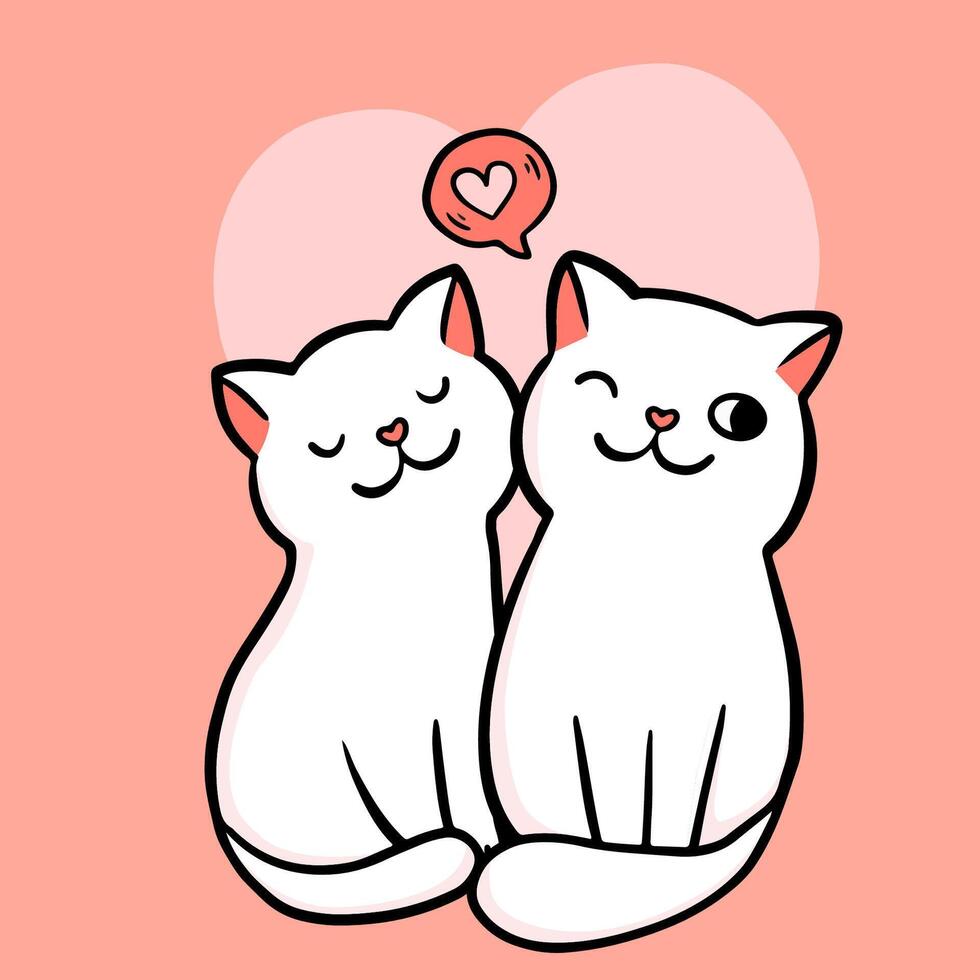 Valentine's celebration. Doodle two cats couple in a heart shape background. Romantic vector. Celebration poster. Be mine. vector