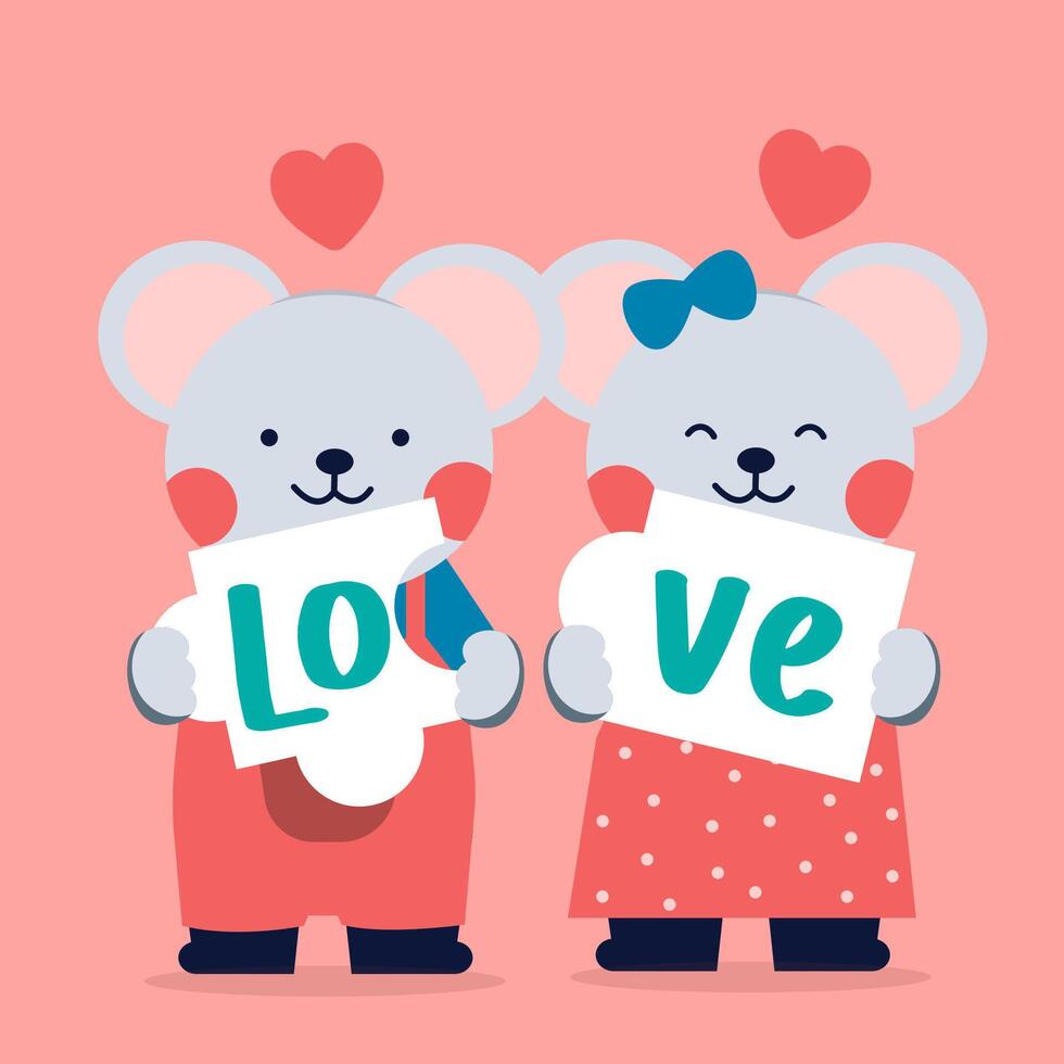 Romantic isolated icon of a pair loving of cats hold love. in dark background. they are showing their love in part. vector