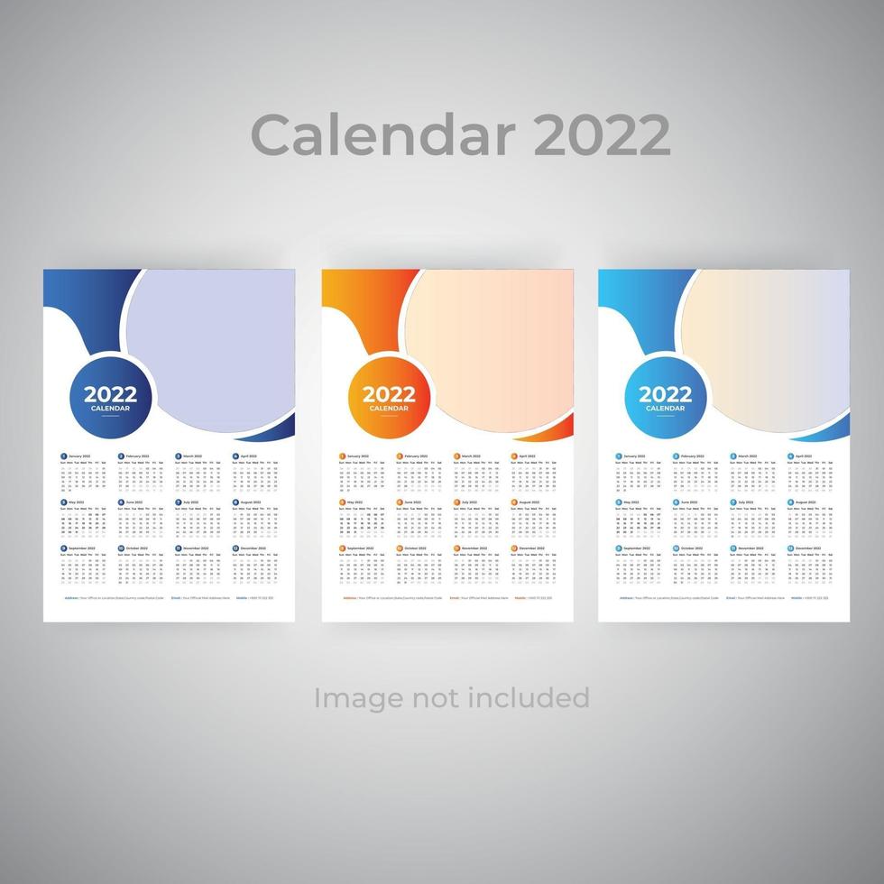 2022 Colorful Business one page wall Calendar Template Set vector