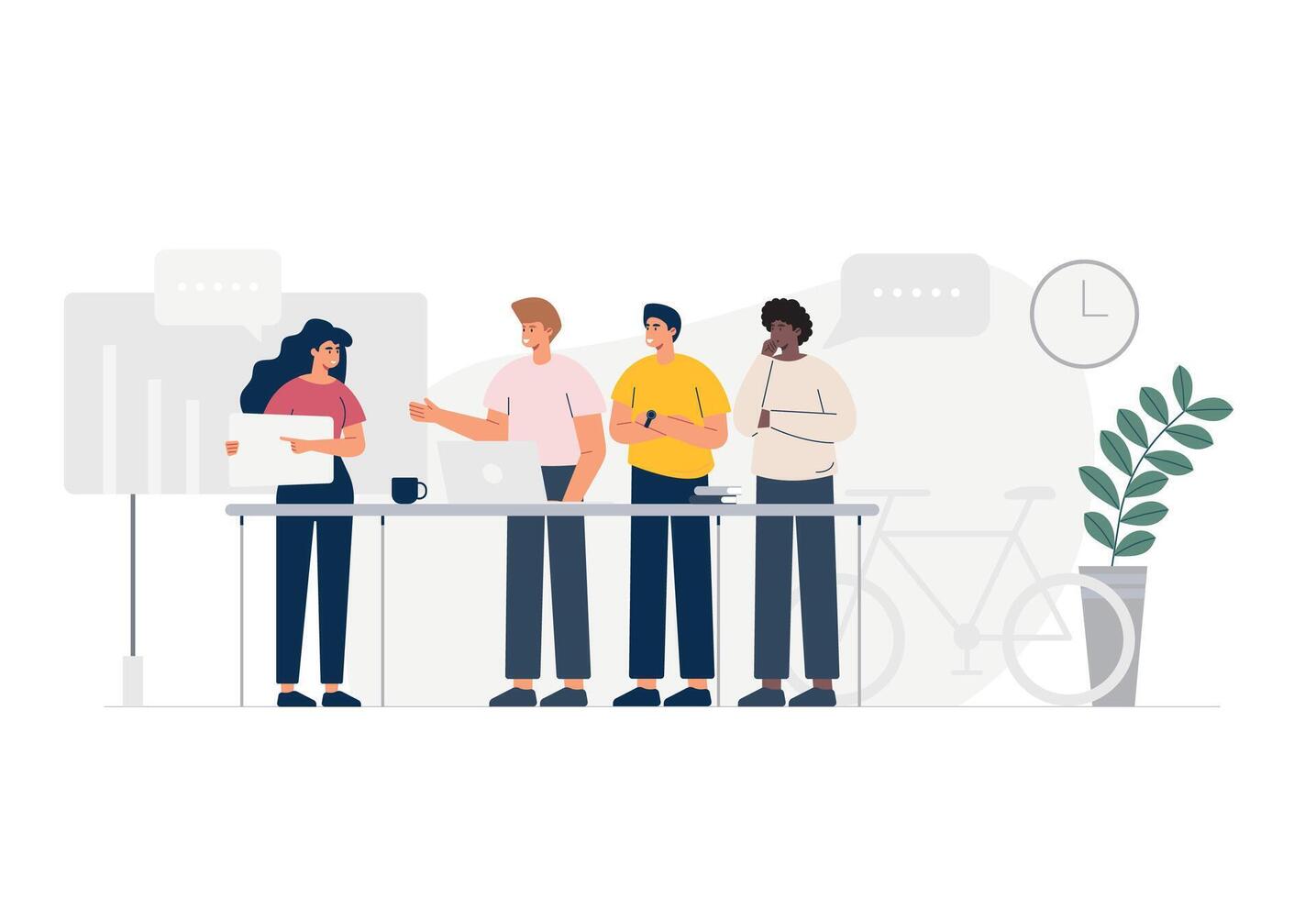 Group of people standing together, community and togetherness concept to deal a new project. vector