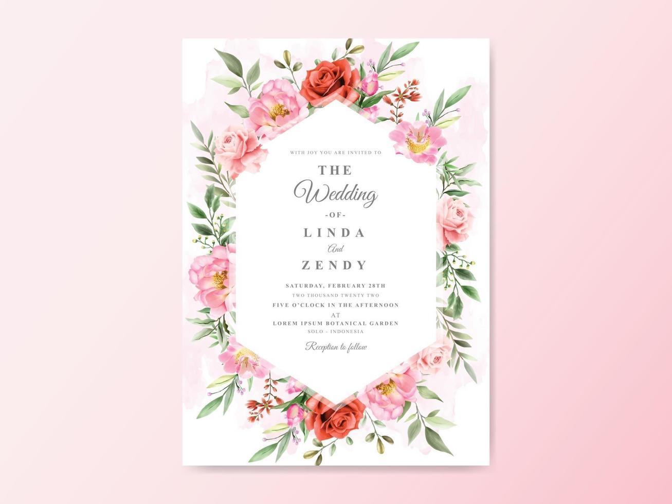 tarjetas de invitación de boda floral handrawn vector