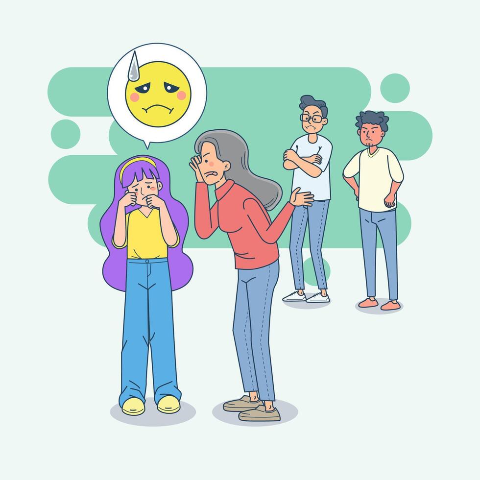 Mother scolds her girl. Mother angry and yelling at her girl and blame her. Mom scolds children. big isolated illustration vector with light background.