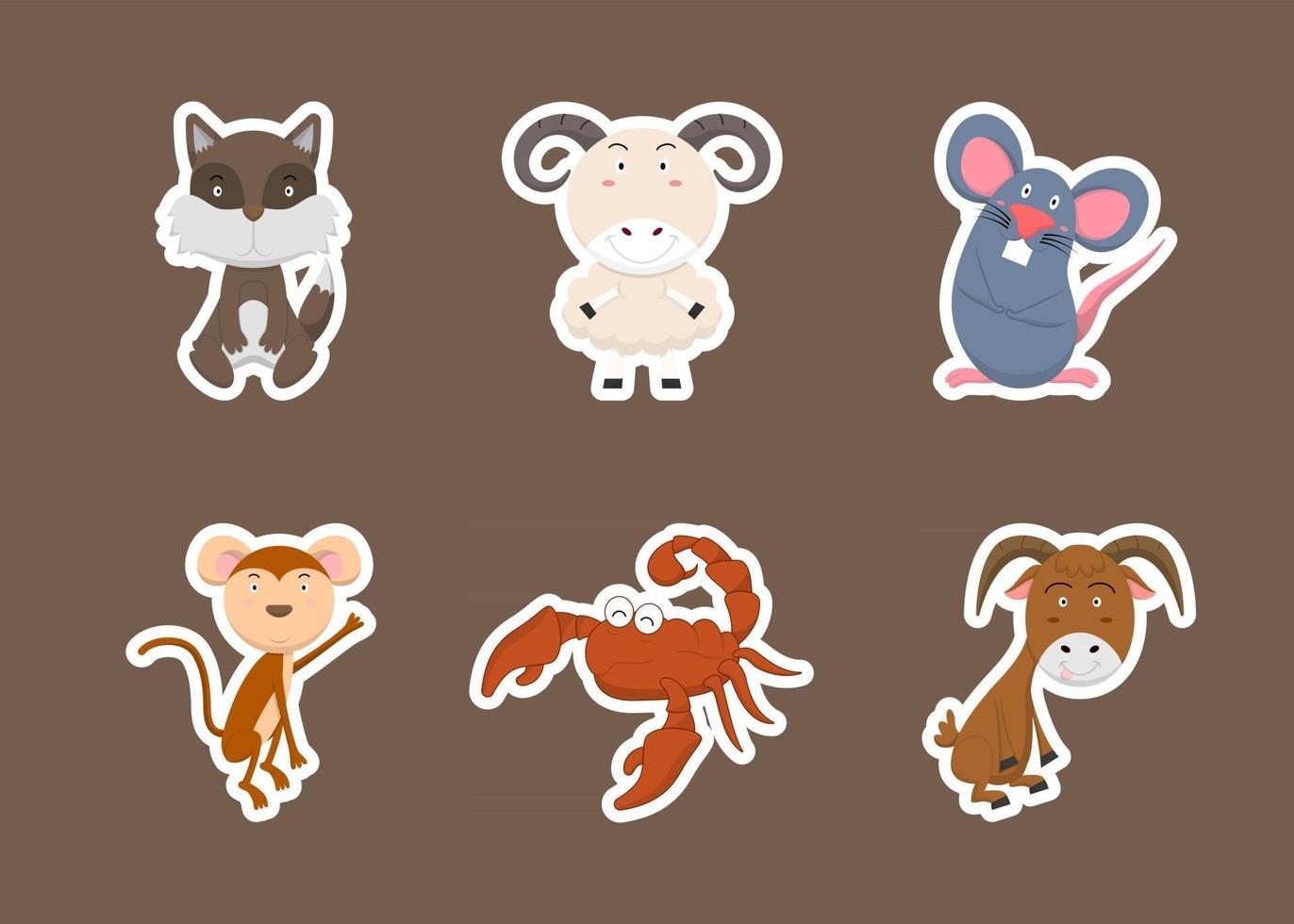 Colorful set of cute farm animals and objects, vector stickers with domestic animals