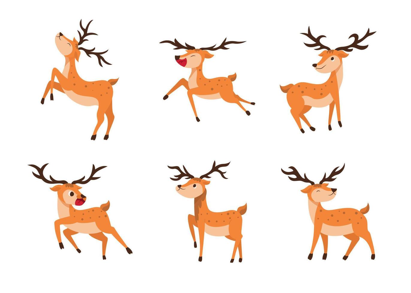 set style of vector deer on a transparent background. Isolated objects, windy illustration.