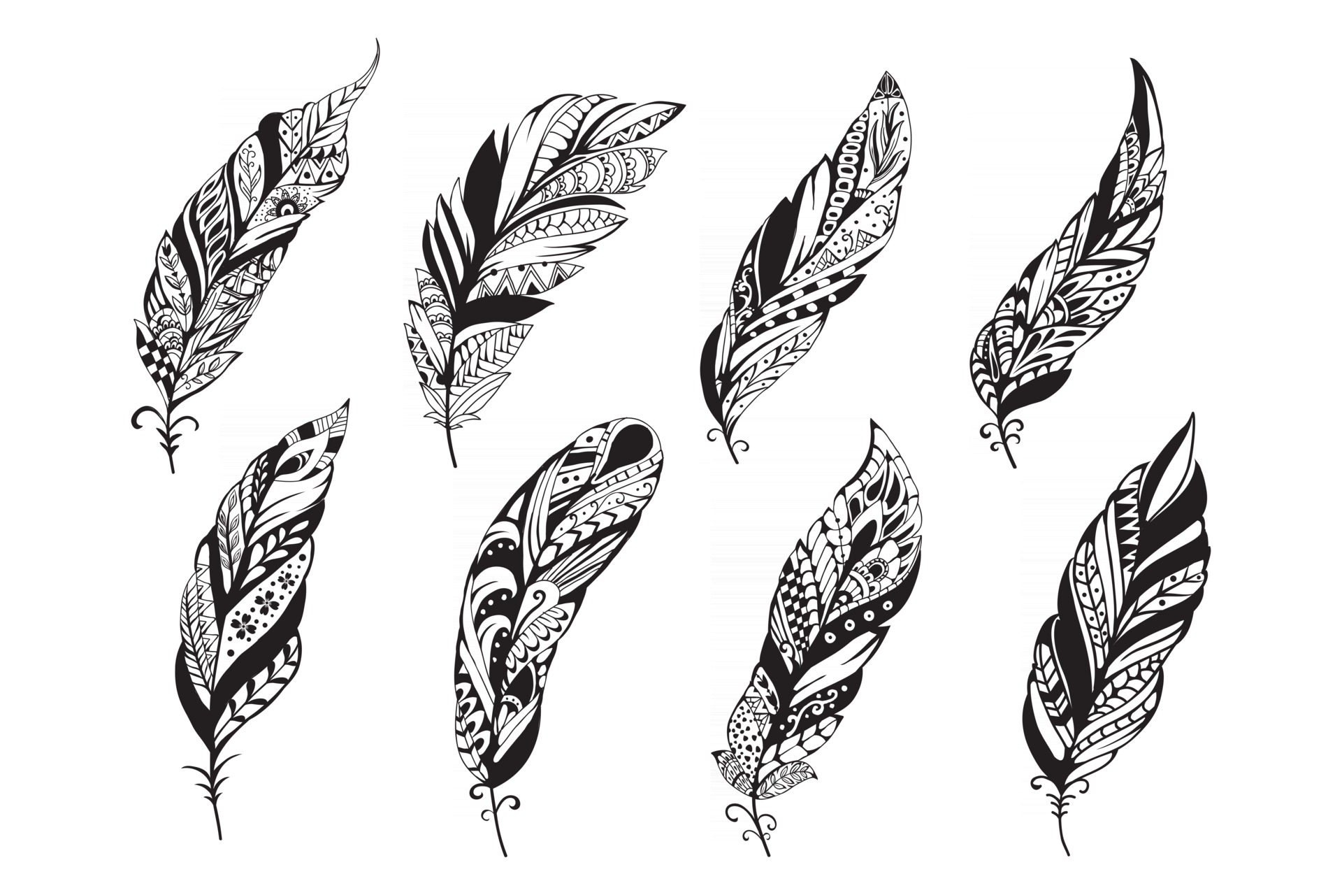 Set of peerless decorative feather illustration 2919087 Vector Art at ...