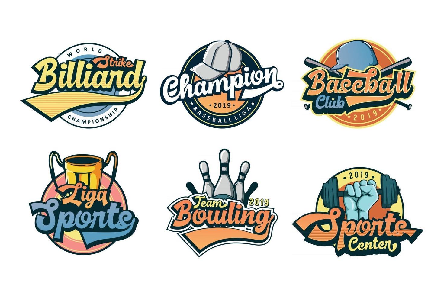 conjunto de colorido logo deportivo vintage vector