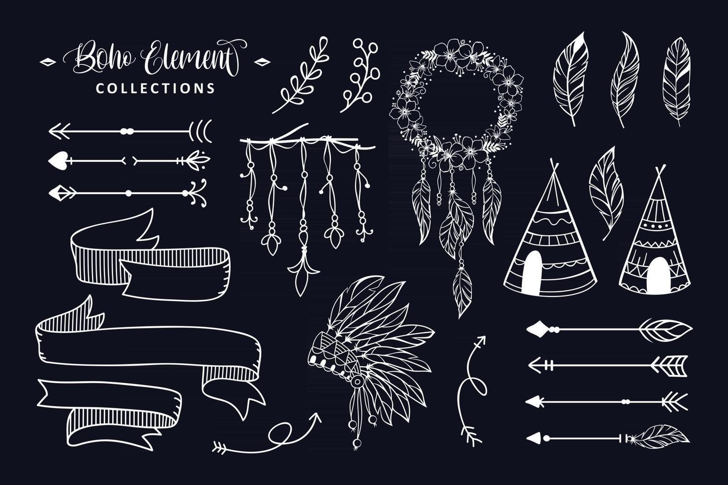 hand drawn boho style element collection vector