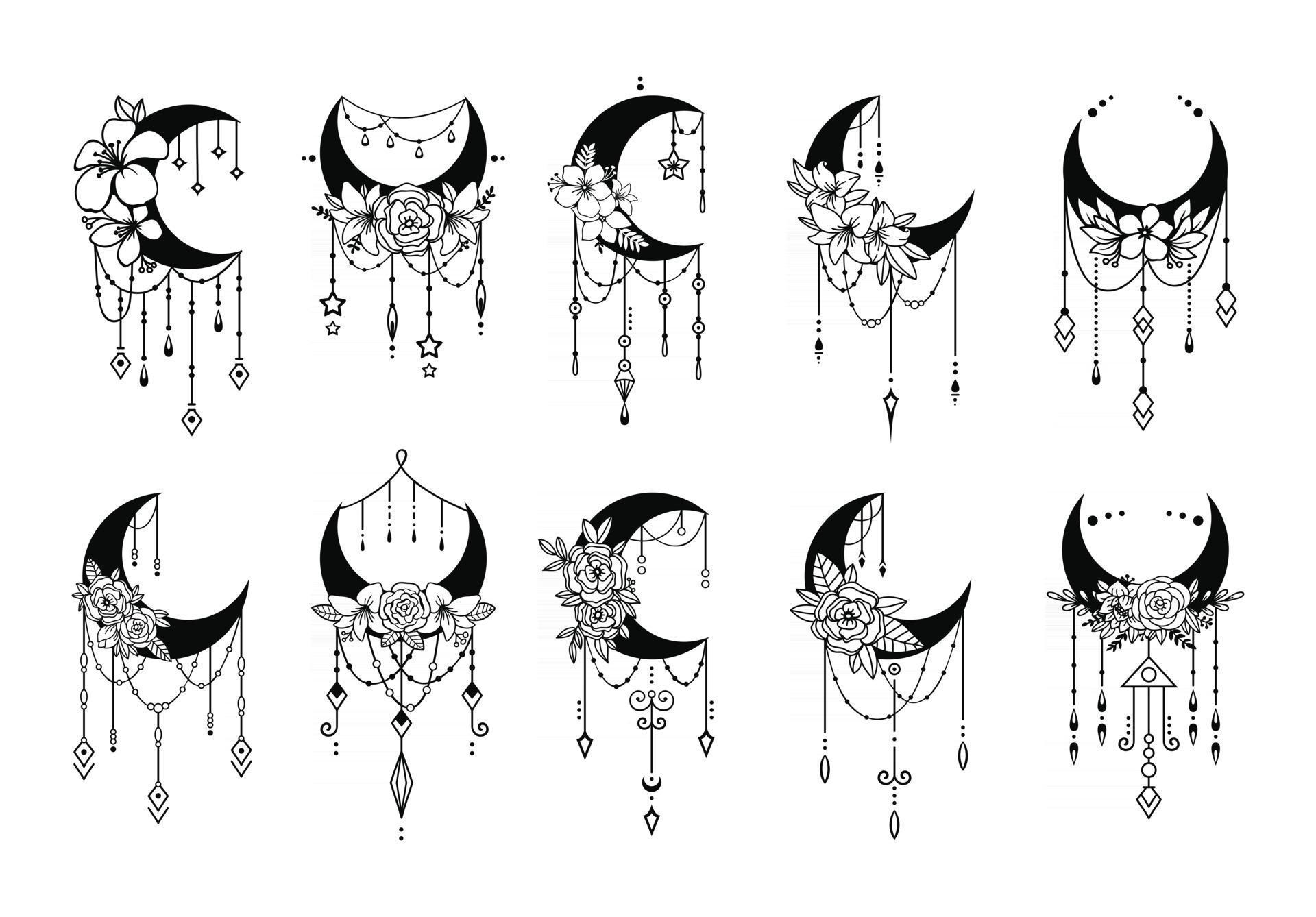 Crescent moon floral style, moon decoration element collection 2919233