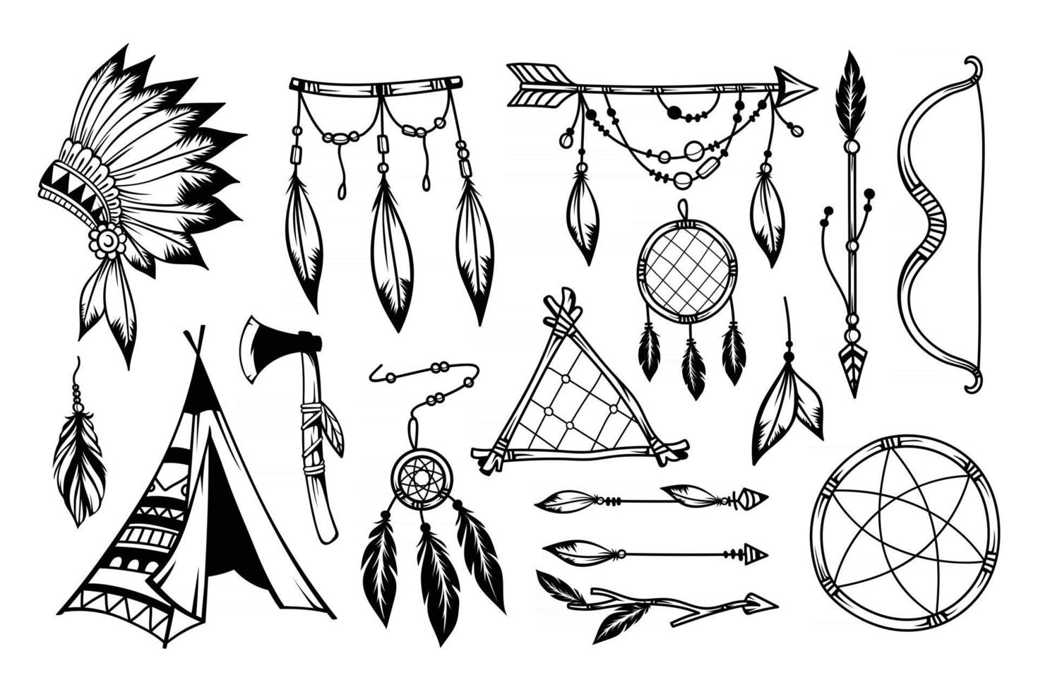 hand drawn boho style element collection vector