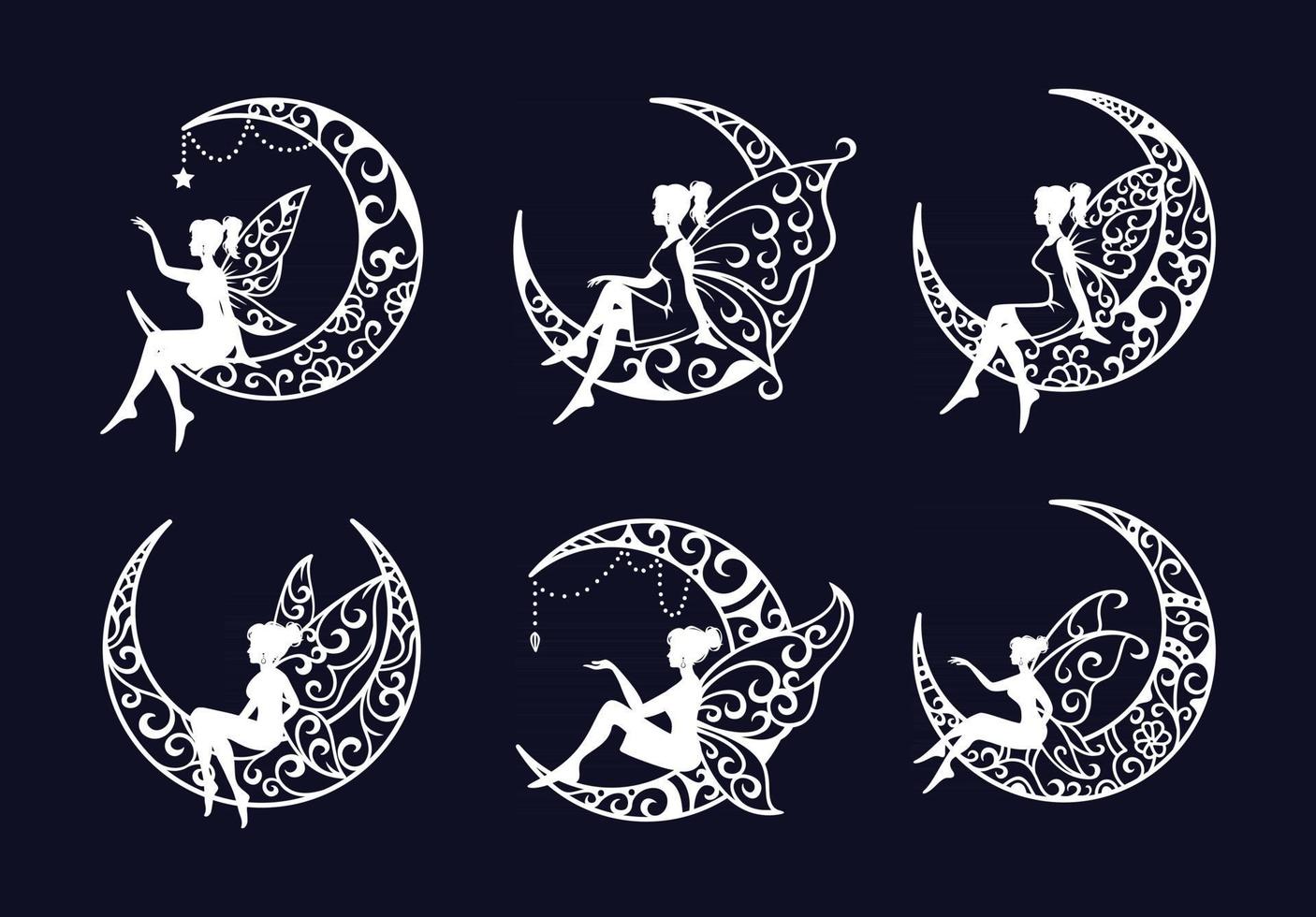 conjunto de ilustración de archivo de corte de hada y luna creciente vector