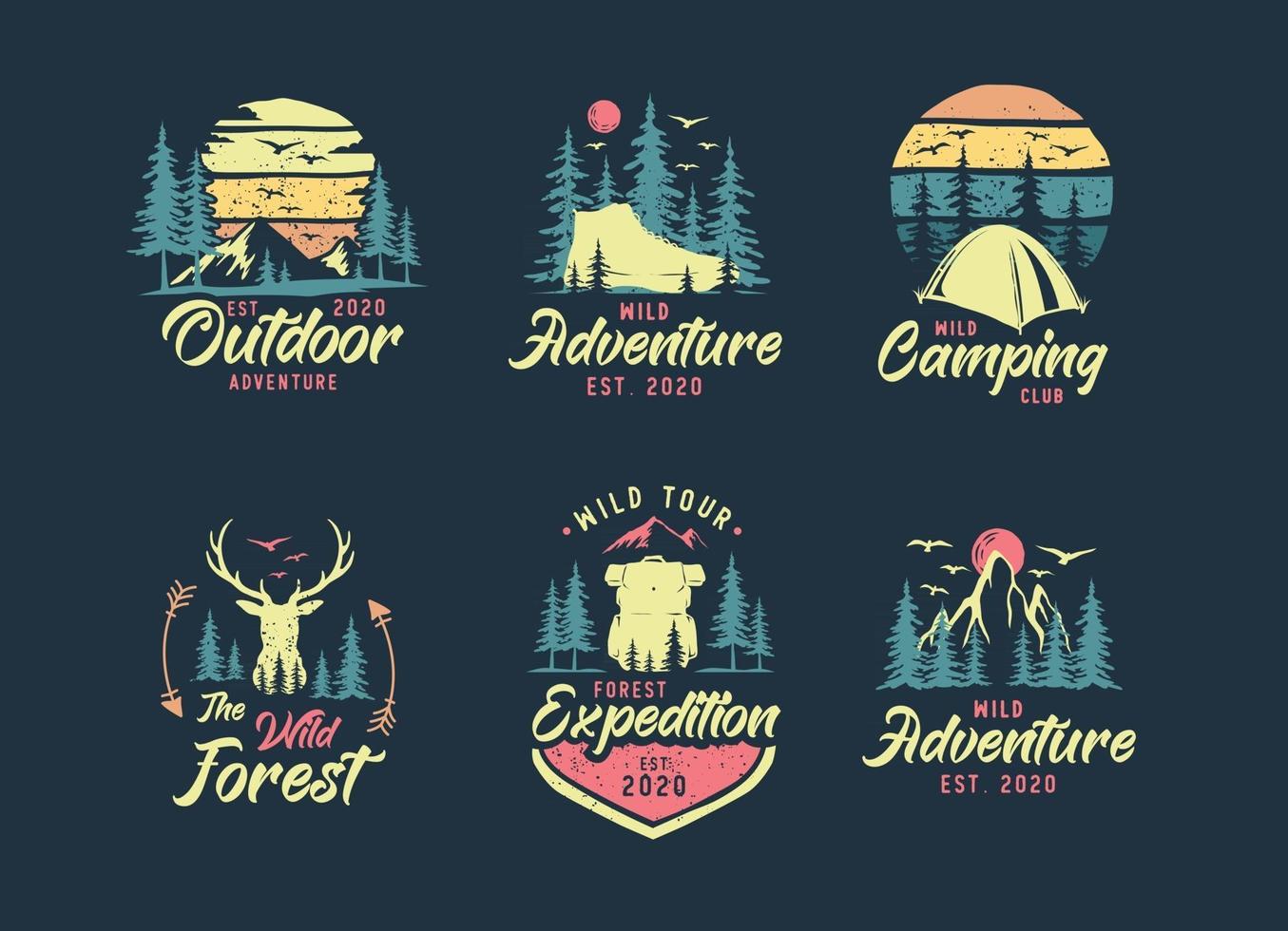 conjunto de camping y logo al aire libre. vector